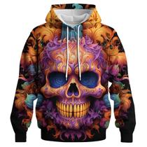 Moletom com capuz GHUALURU Pumpkin Skull Halloween roxo L