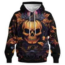 Moletom com capuz GHUALURU Pumpkin Skull Halloween unissex
