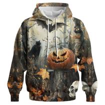 Moletom com capuz GHUALURU Pumpkin Skull Halloween unissex