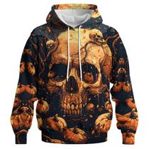 Moletom com capuz GHUALURU Pumpkin Skull Halloween unissex