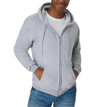 Moletom com Capuz Hanes Eco-Smart com Zíper Completo Cinza Claro Grande