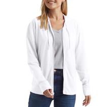 Moletom com Capuz Hanes Feminino Slub Jersey Zíper Completo Branco XXL