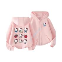 Moletom Com Capuz Hello Kitty Para Meninas, Estilo Com Zíper, Estampa De Desenho Animado, Top Casual