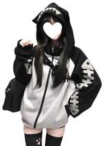 Moletom com capuz ISMT TZ TM Y2K Cat Ear para meninas com zíper