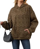 Moletom com Capuz Leopardo Anoumcy Plus Size - Cáqui - Tamanho S