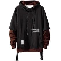 Moletom com capuz Moshtashio Colorblock casual para homens preto-marrom