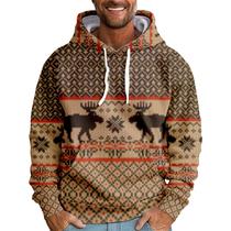 Moletom com capuz para homens com estampa de renas de floco de neve de Natal