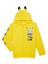 Moletom com capuz Pokémon Pikachu Cosplay com zíper completo para meninos, amarelo, tamanho M