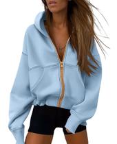 Moletom com Capuz PRETTYGARDEN Feminino Zíper Forrado em Fleece Azul Céu G Moletom com Capuz PRETTYGARDEN Feminino Zíper Forrado em Fleece Azul Céu G