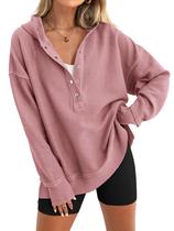 Moletom com capuz PRETTYGARDEN, moda feminina, 2024, com botões e decote em V Moletom com capuz PRETTYGARDEN, moda feminina, 2024, com botões e decote em V