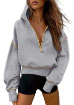 Moletom com Capuz PRETTYGARDEN Outono 2025 Meio Zíper XL Cinza Moletom com Capuz PRETTYGARDEN Outono 2025 Meio Zíper XL Cinza