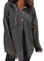 Moletom com capuz SHEWIN feminino casual de manga comprida e bolso com botões