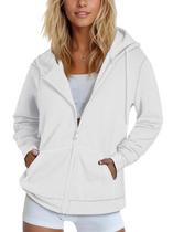 Moletom com capuz SMENG branco de algodão confortável com zíper feminino Y2K