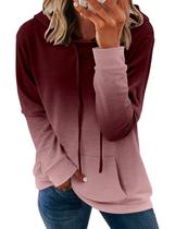 Moletom com capuz vermelho casual Onlypuff para mulheres com bolsos XXL