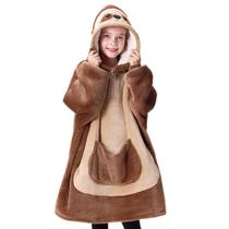 Moletom com capuz vestível Giggling Getup Kids Brown Sloth Sherpa