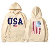 Moletom com capuz Vivimeng USA, bandeira americana, unissex, bege