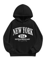 Moletom com capuz WDIRARA Girl's New York 9Y preto de manga comprida