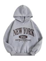 Moletom com capuz WDIRARA Girl's New York de manga comprida 9Y cinza