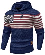 Moletom com capuz Zaitun masculino de manga comprida, bandeira americana, azul marinho