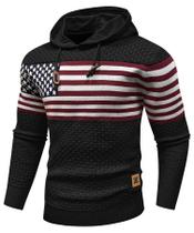 Moletom com capuz Zaitun masculino de manga comprida com bandeira americana