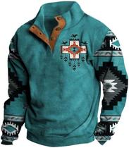 Moletom com capuz ZOCAVIA com estampa asteca para homens azul 4G Moletom com capuz ZOCAVIA com estampa asteca para homens azul 4G