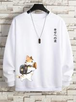 Moletom Com Estampa De Gato Kawaii, Casual Para Mulheres E Homens, Pullover De Fleece Quente E Macio