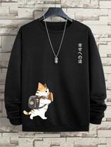 Moletom Com Estampa De Gato Kawaii, Casual Para Mulheres E Homens, Pullover De Fleece Quente E Macio
