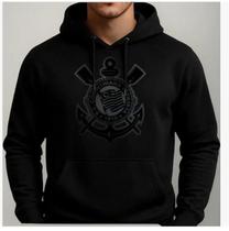 Moletom Corinthians Escudo Preto Blusa Frio Timão Agasalho