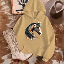Moletom Country Blusa de Frio Unissex Estamp Cavalo Inverno Estilo Roça Boiadeira Rodeio Peão