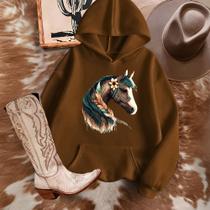 Moletom Country Blusa de Frio Unissex Estamp Cavalo Inverno Estilo Roça Boiadeira Rodeio Peão