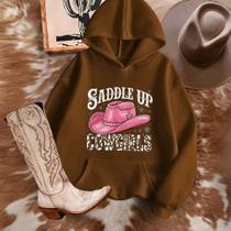 Moletom Country Blusa de Frio Unissex Estamp Saddle Up Cowgirls Inverno Estilo Roça Boiadeira Rodeio