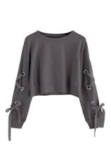 Moletom Crop Top SweatyRocks com renda e manga comprida feminina Moletom Crop Top SweatyRocks com renda e manga comprida feminina