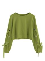 Moletom Crop Top SweatyRocks com renda e manga comprida verde