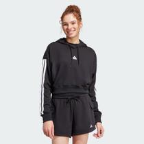 Moletom Cropped Adidas 3 Stripes com Capuz Feminino Preto Moletom Cropped Adidas 3 Stripes com Capuz Feminino Preto