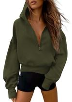 Moletom Cropped com Meio Zíper PRETTYGARDEN Outono 2025 - Verde Militar