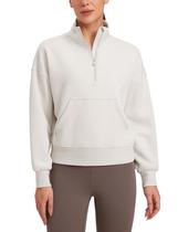 Moletom CRZ YOGA SoftAura com meio zíper para mulheres branco leitoso Moletom CRZ YOGA SoftAura com meio zíper para mulheres branco leitoso