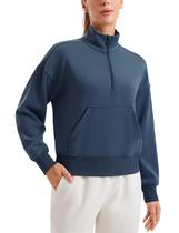 Moletom CRZ YOGA SoftAura com meio zíper para mulheres em azul tinta Moletom CRZ YOGA SoftAura com meio zíper para mulheres em azul tinta