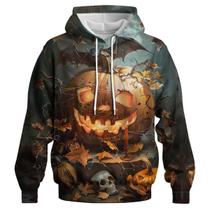 Moletom de Halloween com capuz GHUALURU Pumpkin Skull 2GG