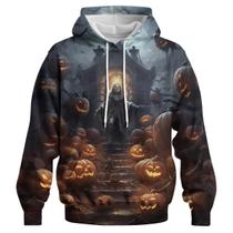 Moletom de Halloween com capuz GHUALURU Pumpkin Skull 4GG