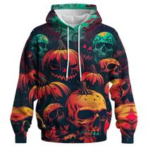 Moletom de Halloween com capuz GHUALURU Pumpkin Skull 4GG