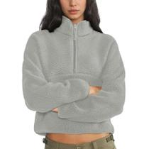 Moletom de lã Keeliya Cropped com meio zíper, jaqueta sherpa feminina Moletom de lã Keeliya Cropped com meio zíper, jaqueta sherpa feminina