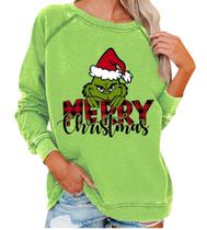 Moletom de Natal HUDENRTV feminino Funny Face verde XL