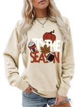 Moletom de outono Lin Moniang para mulheres Moletom de abóbora Tis The Season Sweater Camiseta de futebol camisetas de halloween para mulheres Camisa de manga comprida 2GG