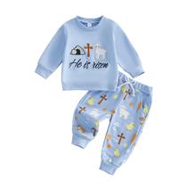Moletom de Páscoa Outfit Twopumpkin Toddler Baby Boy e calças Moletom de Páscoa Outfit Twopumpkin Toddler Baby Boy e calças