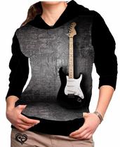 Moletom do Rock N Roll feminino Guitarra blusa casaco Cinza