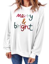 Moletom Ecosunny Christmas Merry Letter feminino branco GG