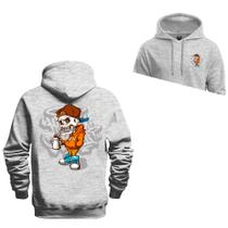 Moletom Estampado Algodão Macio Bolso e Capuz Caveirinha Frente Costas