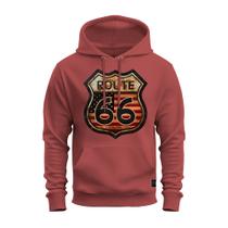 Moletom Estampado Algodão Macio Bolso e Capuz Route 66