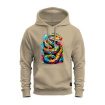 Moletom Estampado Algodão Premium Macio Canguru Serpente Colorida