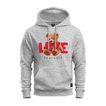 Moletom Estampado Blusa De Frio Canguru Confortável Urso Love Grau